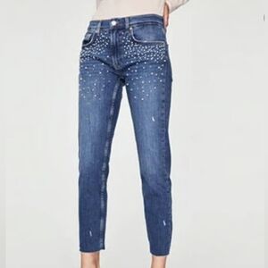 NWT ZARA The Slim Boyfriend Pearl Embellished Straight Leg Jeans - Size 8